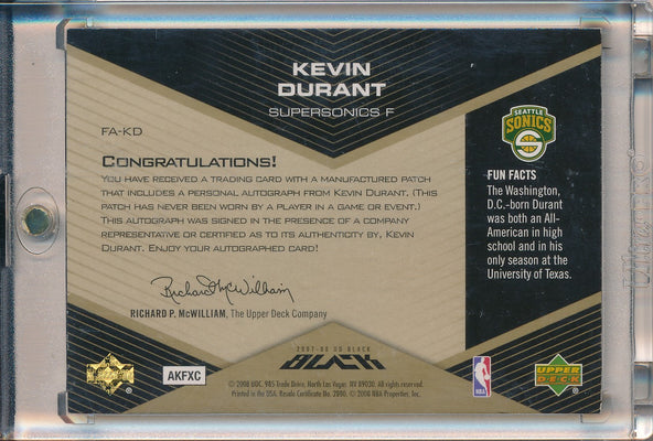 Fleer 2007-2008 Hot Prospects Rookie Autograph Patch #123 Kevin Durant 25/25