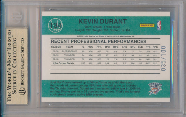 Panini 2010-2011 DonRuss Press Proofs #134 Kevin Durant 35/100 / BGS Grade 9.5