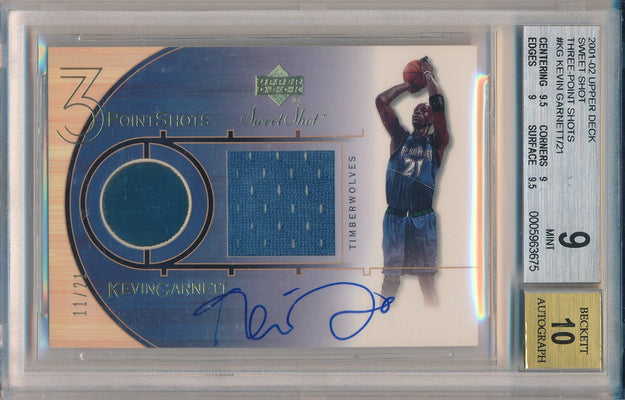 Upper Deck 2001-2002 Sweet Shot Three Point Shots #KG-T Kevin Garnett 11/21 / BGS Grade 9 / Auto Grade 10