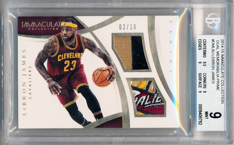 Panini 2014-2015 Immaculate Collection Dual Memorabilia Prime #DMLBJ Lebron James 2/10 / BGS Grade 9