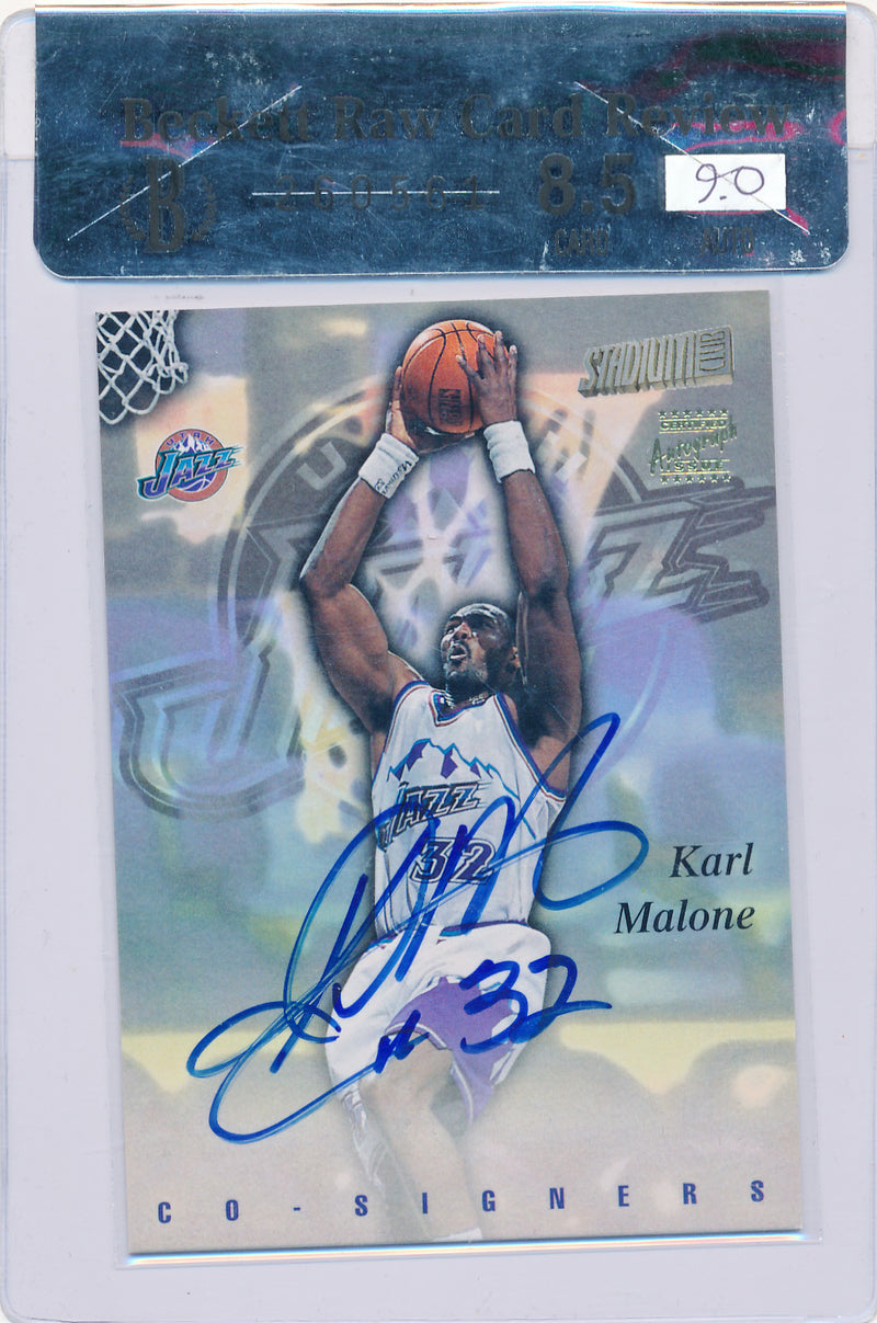 Topps 1997-1998 Stadium Club Co-Signers #CO1 Karl Malone / Kobe Bryant  / BGS Grade 8.5 / Auto Grade 9