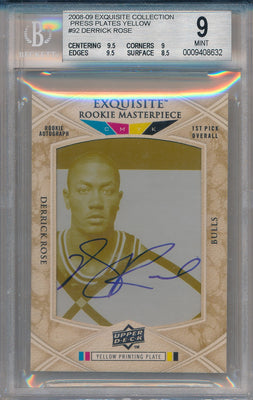 Upper Deck 2008-09 Exquisite Collection Exquisite Rookie Masterpiece Yellow Plate #92 Derrick Rose 1/1 / BGS Grade 9 / Auto Grade 10