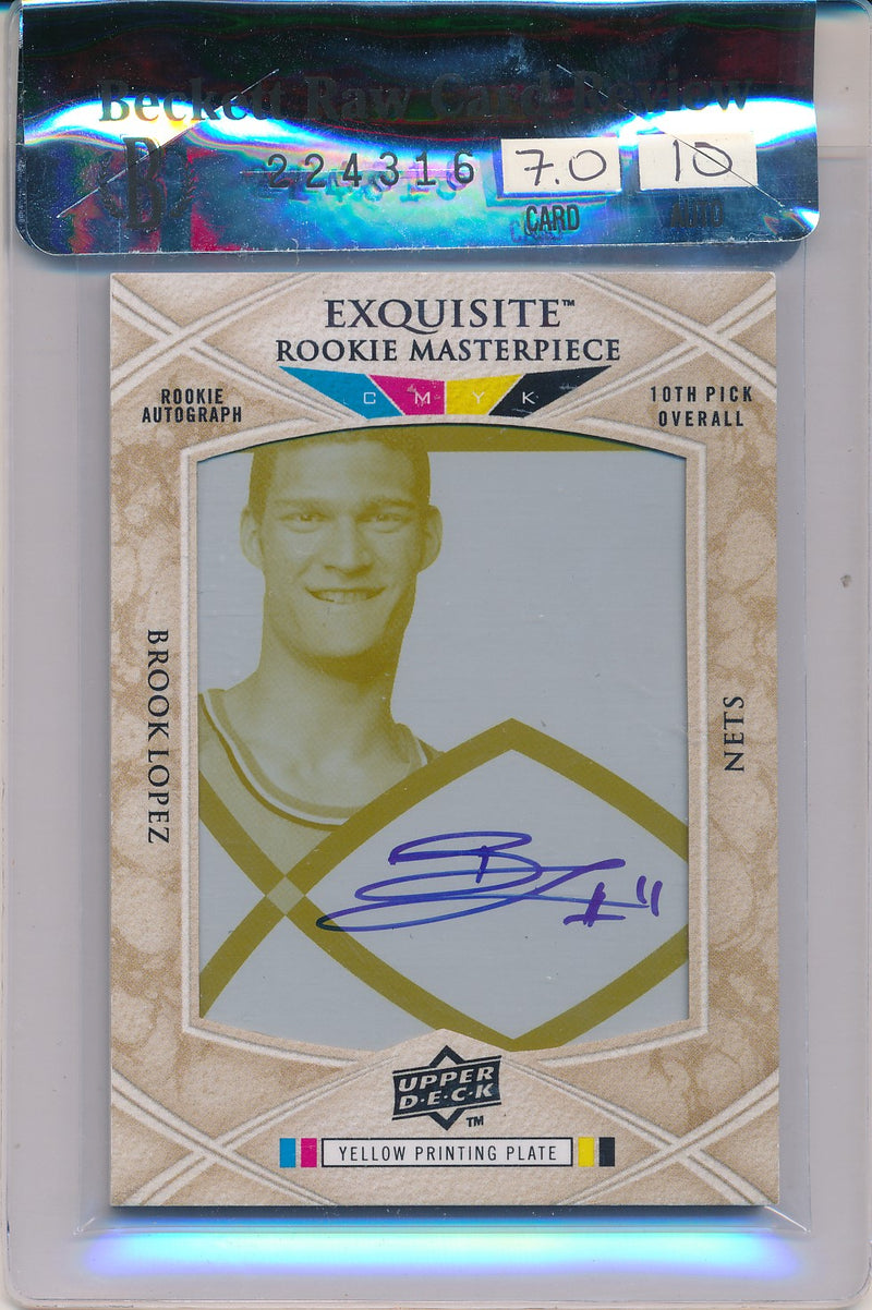 Upper Deck 2008-09 Exquisite Collection Exquisite Rookie MasterPiece Yellow Plate #RPA-64 Brook Lopez 1/1 / BGS Grade 7 / Auto Grade 10