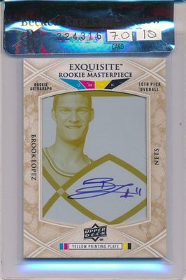 Upper Deck 2008-09 Exquisite Collection Exquisite Rookie MasterPiece Yellow Plate #RPA-64 Brook Lopez 1/1 / BGS Grade 7 / Auto Grade 10