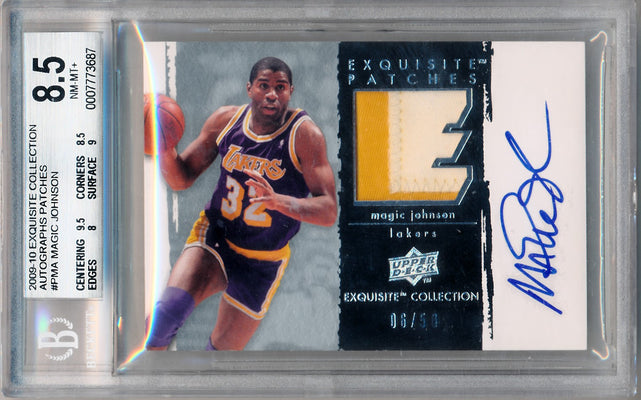 Upper Deck 2009-2010 Exquisite Collection Autographs Patches #PMA Magic Johnson 6/50 / BGS Grade 8.5 / Auto Grade 10