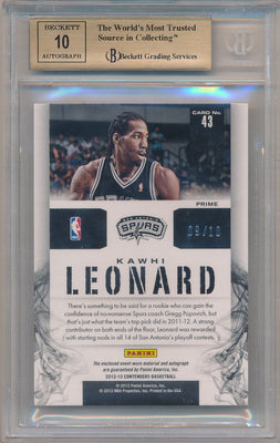 Panini 2012-2013 Contenders Substantial Signatures #43 Kawhi Leonard 9/10 / BGS Grade 9.5 / Auto Grade 10