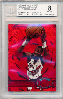 Skybox 1997-1998 Metal Universe Championship Precious Metal Gems Red #59 Hakeem Olajuwon 12/100 / BGS Grade 8