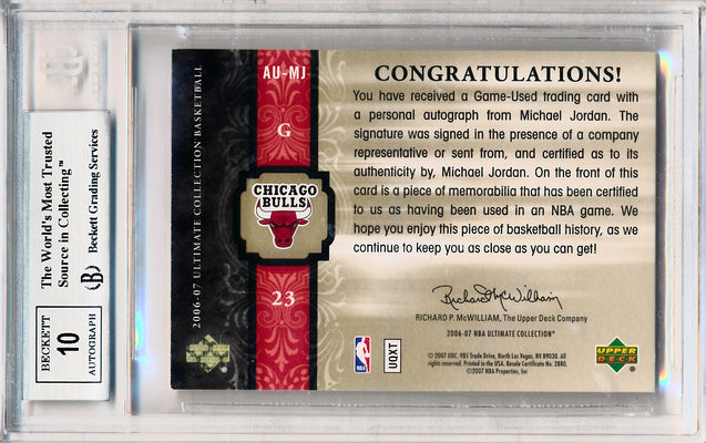 Upper Deck 2006-07 Ultimate Collection  Ultimate Jersey Autographs #AU-MJ Michael Jordan 54/75 / BGS Grade 8.5 / Auto Grade 10