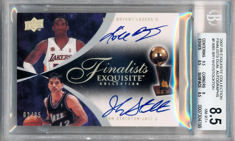 Upper Deck 2007-2008 Exquisite Collection Finalists Dual Autographs #FA-BS Kobe Bryant / John Stockton 02/25 / BGS Grade 8.5 / Auto Grade 10