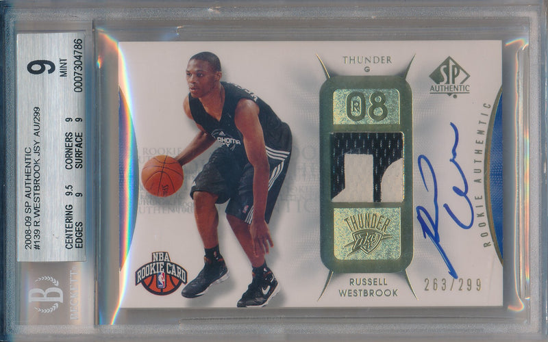 Upper Deck 2008-09 SP Authentic Jersey Auto #139 Russell Westbrook 263/299 / BGS Grade 9 / Auto Grade 10