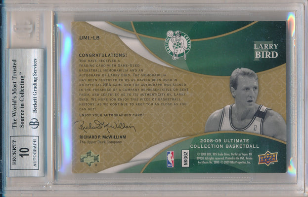 Upper Deck 2008-2009 Ultimate Collection Signature Materials Legends #UML-LB Larry Bird 1/10 / BGS Grade 8.5 / Auto Grade 10