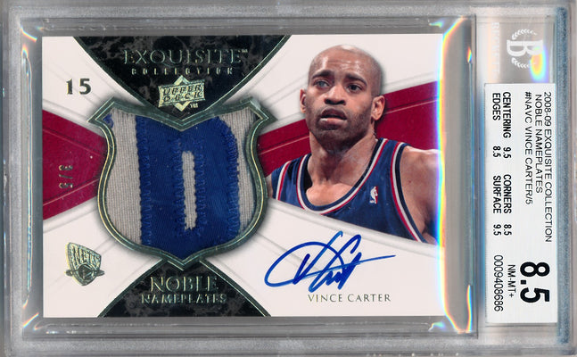 Upper Deck 2008-2009 Exquisite Collection Noble Nameplates #NAVC Vince Carter 3/5 / BGS Grade 8.5 / Auto Grade 10