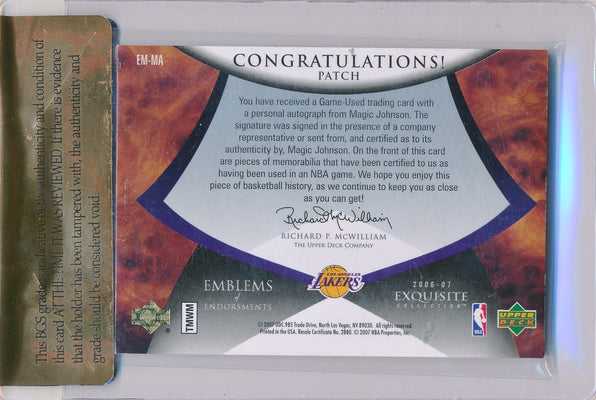 Upper Deck 2006-2007 Exquisite Collection Emblems Of Endorsement #EMMA Magic Johnson 14/15 / Auto Grade 10