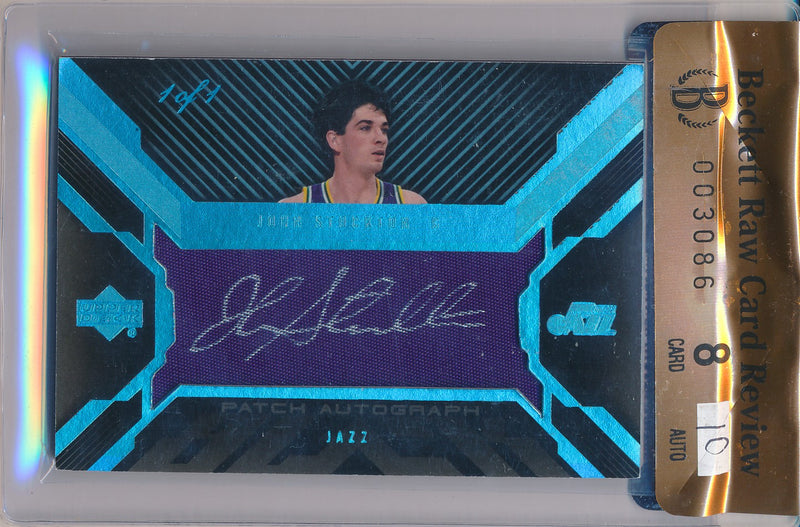 Upper Deck 2008-2009 UD Black Patch Autograph #PMA-JS John Stockton 1/1 / BGS Grade 8 / Auto Grade 10