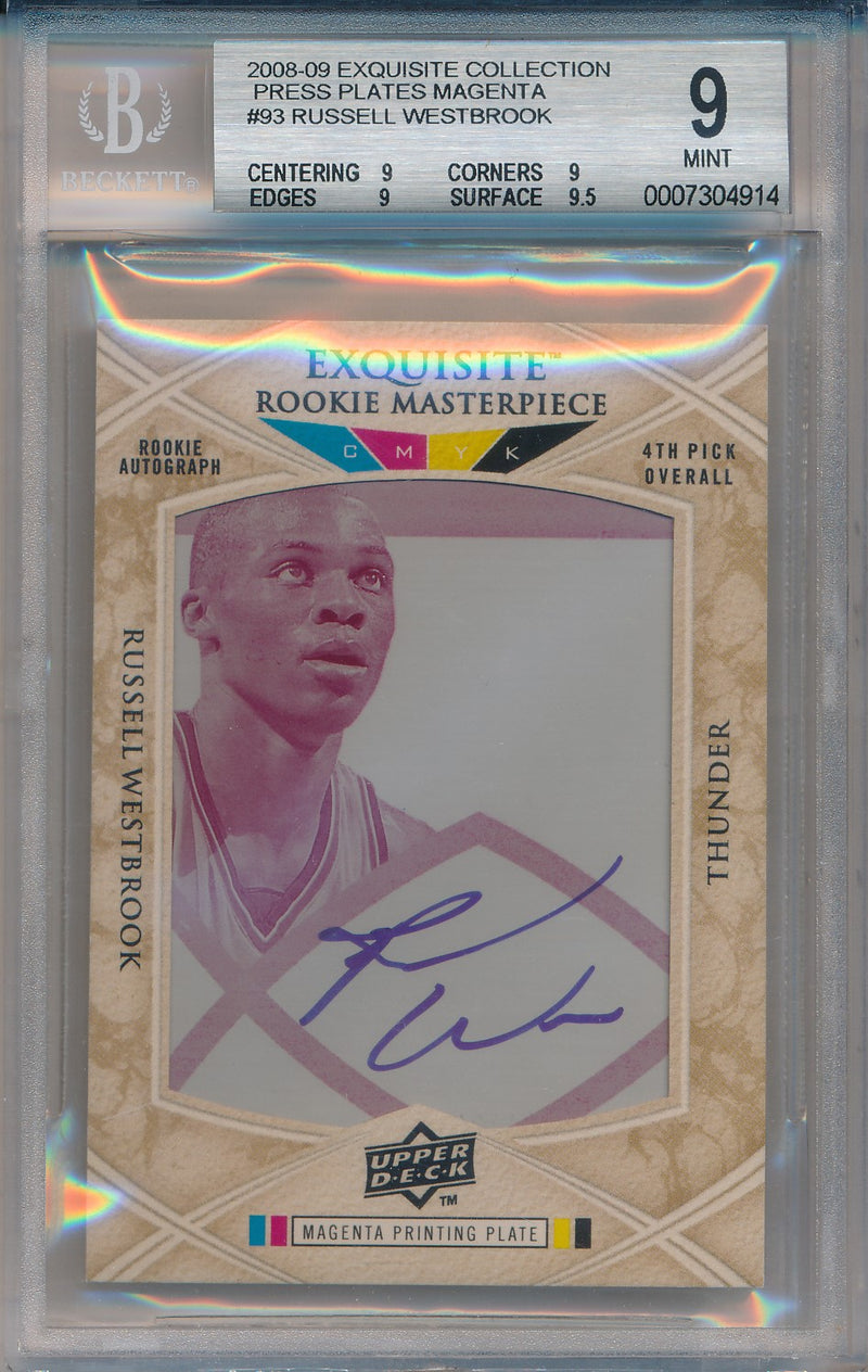 Upper Deck 2008-09 Exquisite Collection Press Plates Magneta #93 Russell Westbrook 1/1 / BGS Grade 9 / Auto Grade 10