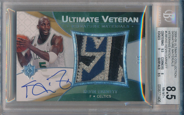 Upper Deck 2008-2009 Ultimate Collection Signature Material Veteran #UMV-KG Kevin Garnett 5/5 / BGS Grade 8.5 / Auto Grade 10