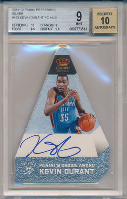 Panini 2011-2012 Prefered Silver #163 Kevin Durant 3/5 / BGS Grade 9 / Auto Grade 10