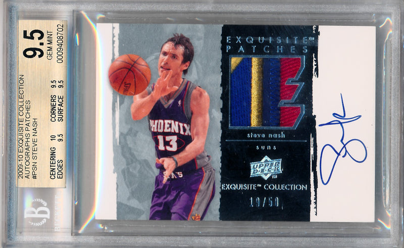 Upper Deck 2009-2010 Exquisite Collection Autographs Patches #PSN Steve Nash 19/50 / BGS Grade 9.5 / Auto Grade 10