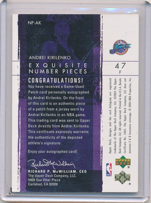 Upper Deck 2003-2004 Exquisite Collection Number Piece Autographs #NP-AK Andrei Kirilenko 10/47