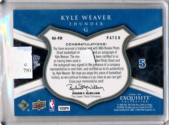 Upper Deck 2008-2009 Exquisite Collection Noble Nameplates #NAKW Kyle Weaver 7/25