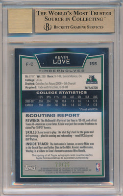 Topps 2008-09 Bowman Chrome Gold Refractors #155 Kevin Love 20/25 / BGS Grade 9.5 / Auto Grade 10