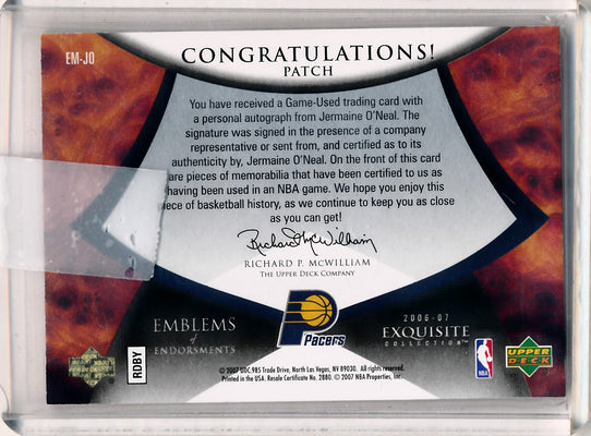 Upper Deck 2006-2007 Exquisite Collection Emblems Of Endorsement #EMJO Jermaine O'neal 7/15