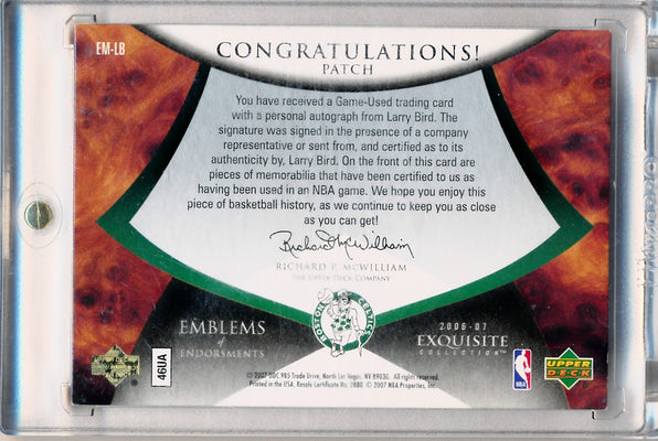 Upper Deck 2006-2007 Exquisite Collection Emblems Of Endorsement #EMLB Larry Bird 11/15