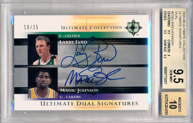 Upper Deck 2005-2006 Ultimate Collection Ultimate Signatures Dual #DS/BJ Larry Bird / Magic Johnson 10/25 / BGS Grade 9.5 / Auto Grade 10