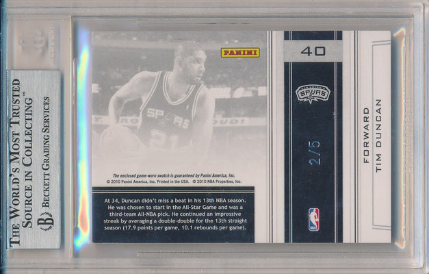 Panini 2009-2010 National Treasures Colossal Materials #40 Tim Duncan 2/5 / BGS Grade 9