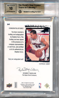 Upper Deck 2009-2010 Exquisite Collection Rookie Parallel #64 Stephen Curry 9/30 / BGS Grade 9.5 / Auto Grade 10