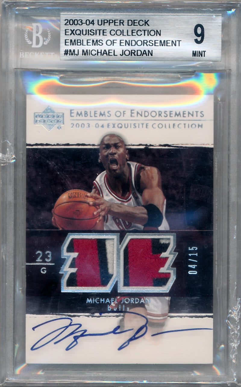 Upper Deck 2003-2004 Exquisite Collection Emblems Of Endorsement #MJ Michael Jordan 4/15 / BGS Grade 9 / Auto Grade 10