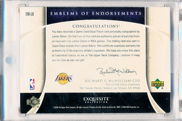 Upper Deck 2005-2006 Exquisite Collection Emblems Of Endorsement #EMLO Lamar Odom 4/15