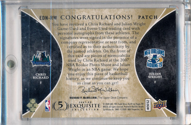 Upper Deck 2007-08 Exquisite Collection Exquisite Dual Number Pieces #EDN-RW Chris Richard/Julian Wright 5/32