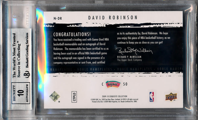 Upper Deck 2009-2010 Exquisite Collection Noble Nameplates #NDR David Robinson 14/15 / BGS Grade 9 / Auto Grade 10