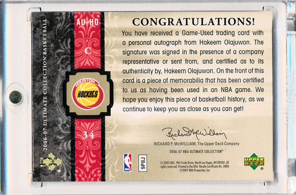 Upper Deck 2006-07 Ultimate Collection  Ultimate Jersey Autographs #AU-HO Hakeem Olajuwon 34/75