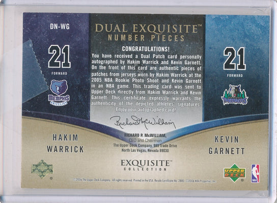 Upper Deck 2005-2006 Exquisite Collection Number Pieces #DN-WG Hakim Warrick / Kevin Garnett 2/21