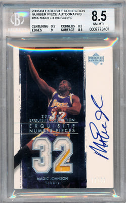 Upper Deck 2003-2004 Exquisite Collection Number Piece Autographs #NP-MA Magic Johnson 12/32 / BGS Grade 8.5 / Auto Grade 10