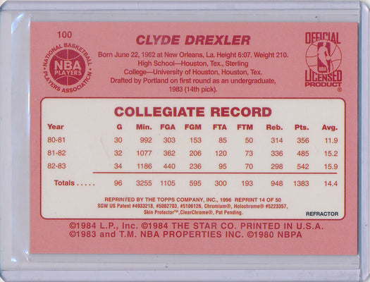 Topps 1996-1997 Finest Reprint Refractor #100 Clyde Drexler