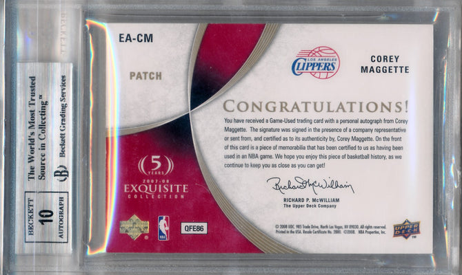 Upper Deck 2007-2008 Exquisite Collection Autographed Patches #EACM Corey Maggette 19/35 / BGS Grade 8.5 / Auto Grade 10