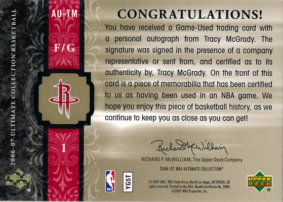 Upper Deck 2006-07 Ultimate Collection  Ultimate Jersey Autographs #AU-TM Tracy McGrady 58/75