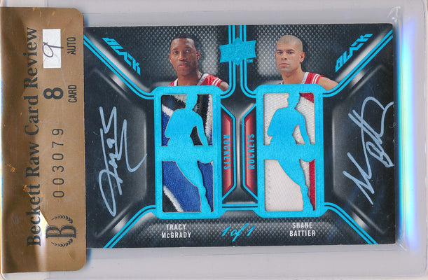 Upper Deck 2008-2009 Ud Black Dual Patch Autographs White #DPA-MB Tracy Mcgrady / Shane Battier 1/1 / BGS Grade 8 / Auto Grade 9