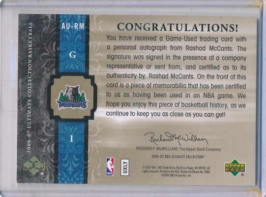 Upper Deck 2006-07 Ultimate Collection  Ultimate Jersey Autographs #AU-RM Rashad McCants 64/75