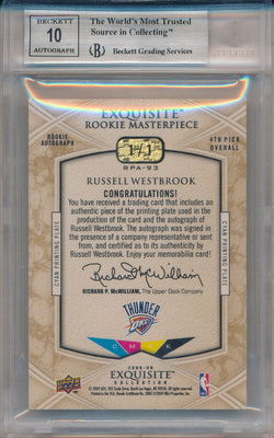 Upper Deck 2008-09 Exquisite Collection Press Plates Cyan #93 Russell Westbrook 1/1 / BGS Grade 8.5 / Auto Grade 10