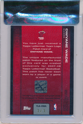 Topps 2007-2008 Letterman Team Logo Patch Card #TLA-DWA Dwyane Wade 1/1 / BGS Grade 8.5 / Auto Grade 9