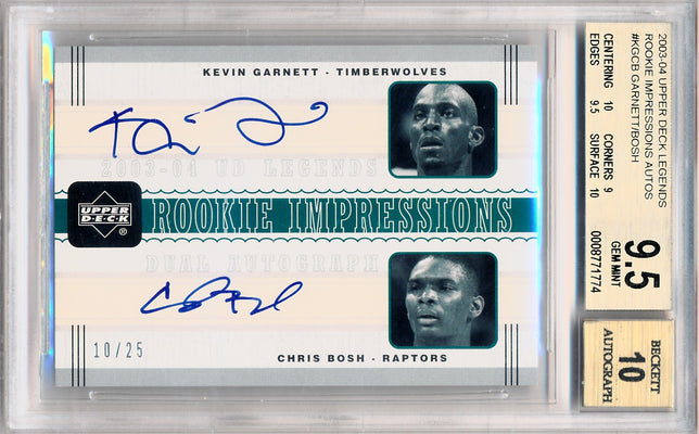 Upper Deck 2003-2004 Upper Deck Legends Rookie Imressions Autos #KG/CB Kevin Garnett / Chris Bosh 10/25 / BGS Grade 9.5 / Auto Grade 10