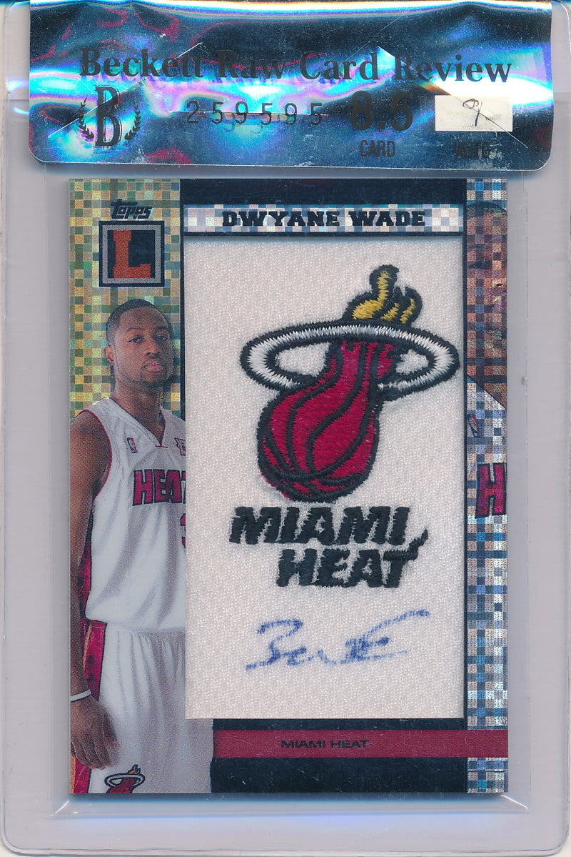 Topps 2007-2008 Letterman Team Logo Patch Card #TLA-DWA Dwyane Wade 1/1 / BGS Grade 8.5 / Auto Grade 9