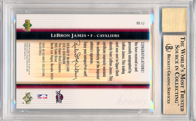 Upper Deck 2005-2006 Ultimate Collection Honors Signatures #HSLJ Lebron James 4/4 / BGS Grade 9.5 / Auto Grade 10