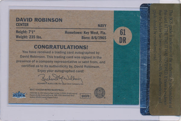 Fleer 2011-2012 Retro 1961 Auto #61DR David Robinson  / BGS Grade 8 / Auto Grade 10