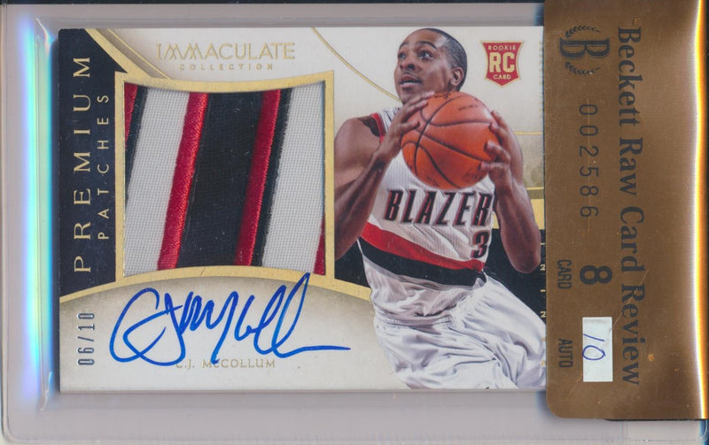 Panini 2013-2014 Immaculate Premium RPA Jumbo Patch #5 C.J. McCollum 6/10 / BGS Grade 8 / Auto Grade 10