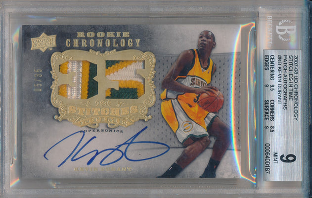 Upper Deck  2007-2008 UD Chronology Stitches In Time #SIT-KD Kevin Durant 5/35 / BGS Grade 9 / Auto Grade 10